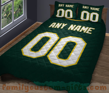 Custom Quilt Sets Oakland Jersey Personalized Baseball Premium Quilt Bedding for Men Women